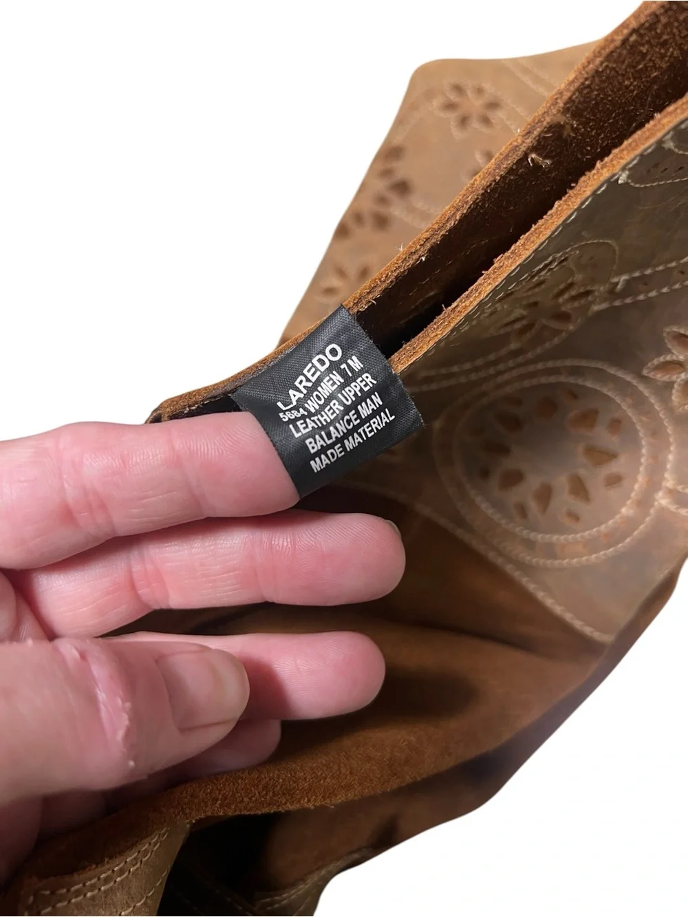 Laredo Caught you lookin brown leather and suede floral square toe riding boots